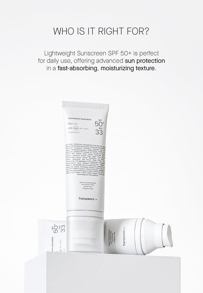 Heavy Sunscreen Lightweight Sunscreen SPF50+ I Transparent Lab – NICHE BEAUTY LAB